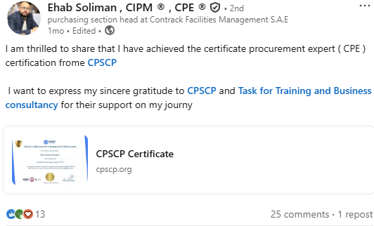 Ehab Soliman ( CPE ) Certified Procurement Expert